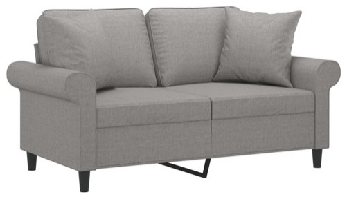 vidaXL Sofa Upholstered Love Seat with Pillows and Cushions Dark Gray Fabric   Midcentury   Loveseats   by vidaXL LLC  Houzz