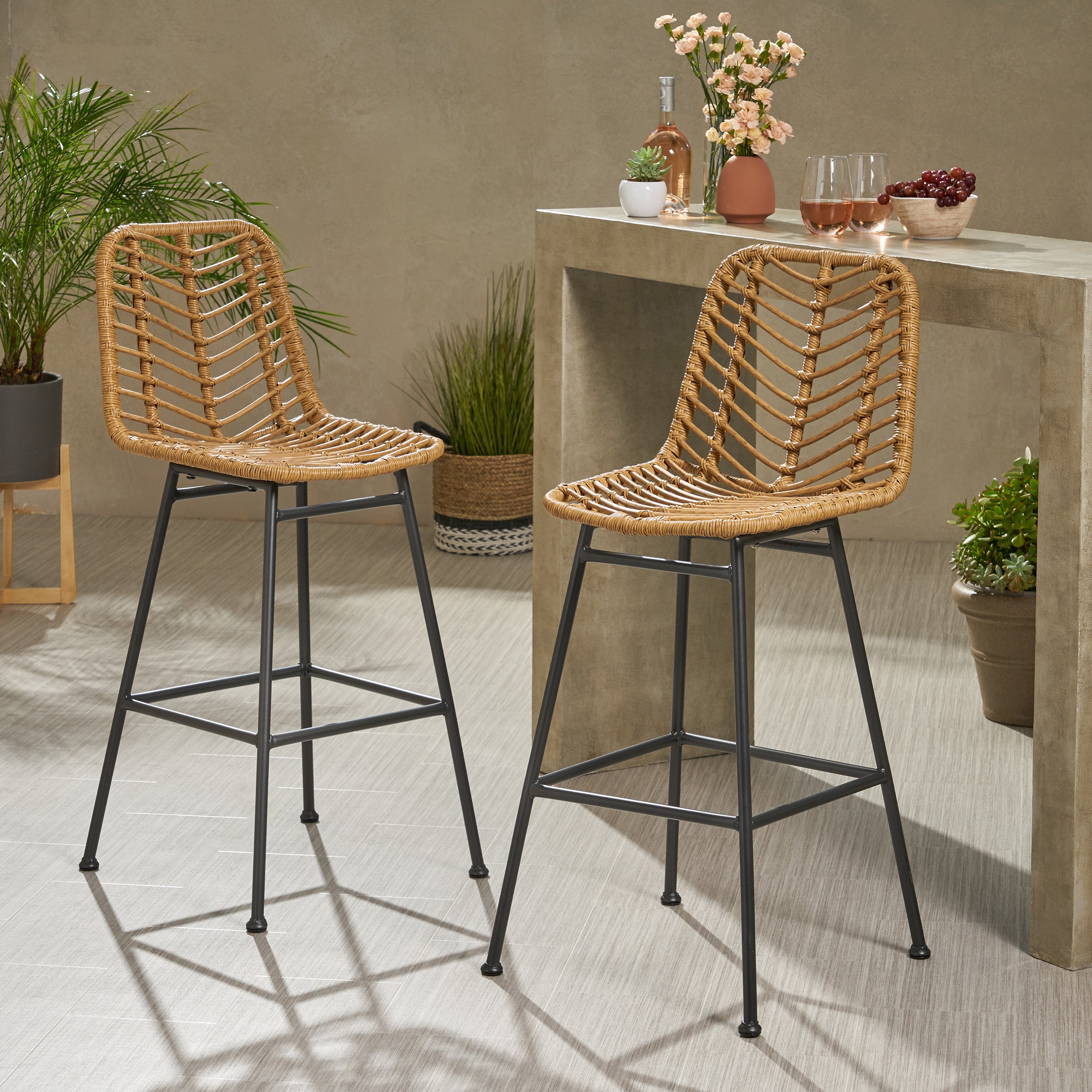 Jessie Outdoor Wicker Barstools (Set of 2)