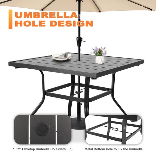 Outdoor 5/7 Piece Dining Set，Iron Finish，Black with Gold Speckles