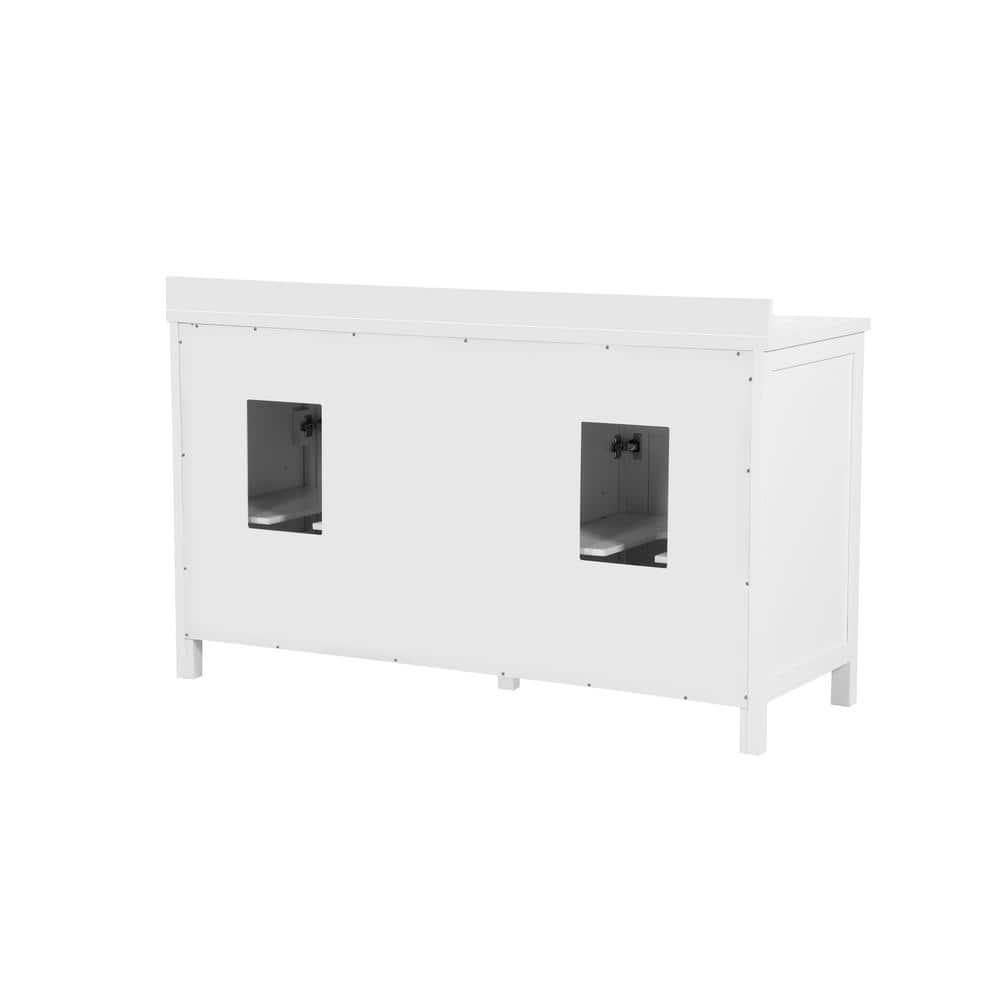 Home Decorators Collection Mayfield 60 in W x 22 in D x 35 in H in White with Cultured Marble Vanity Top in White with White Basins