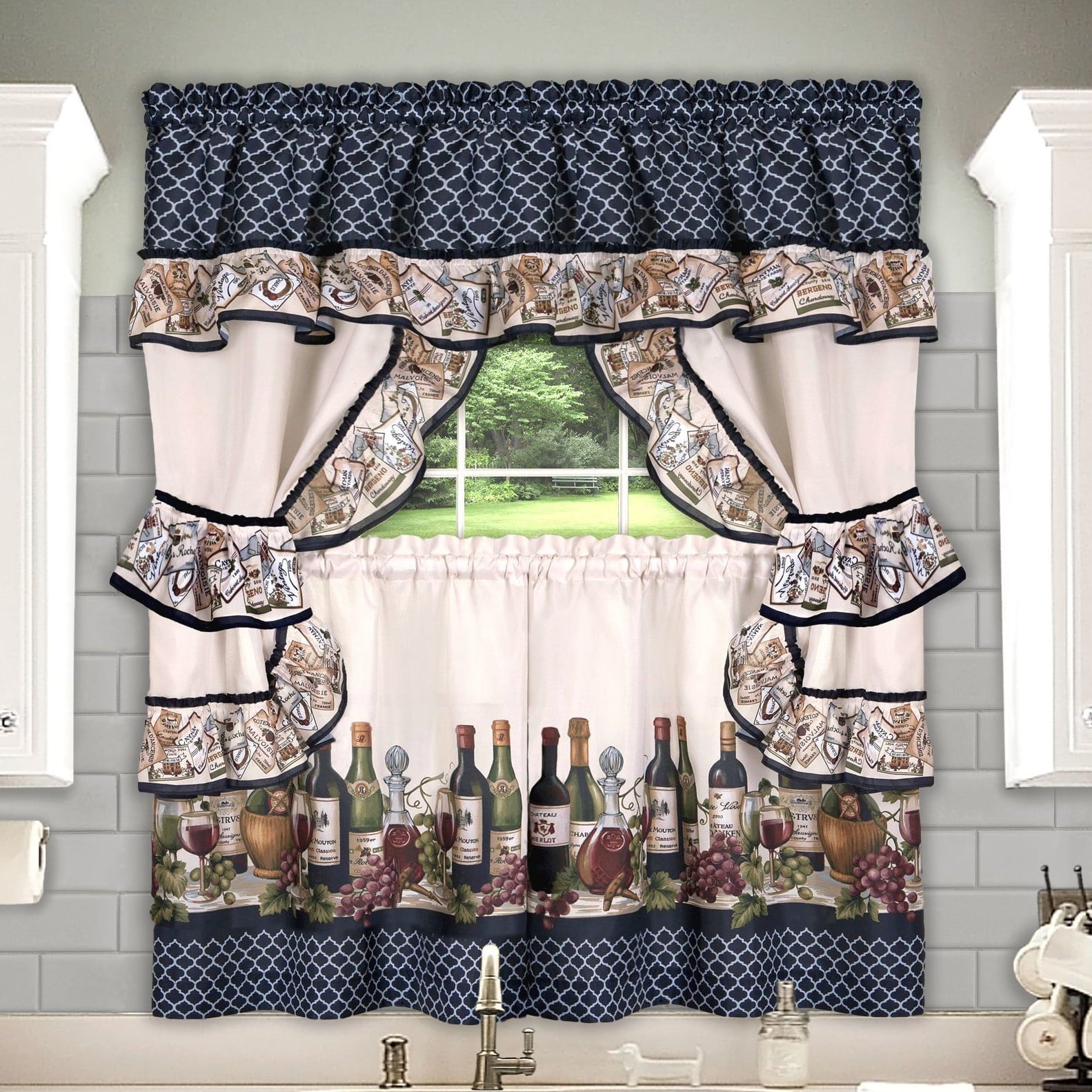 Chataeu Complete Kitchen Curtain Tier, Swag, Tiebacks & Valance Set - 36 in. Long