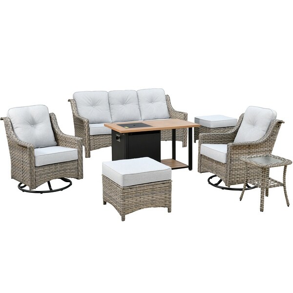 XIZZI Outdoor Patio Furniture 7Piece Conversation Sofa Set with Fire Pit