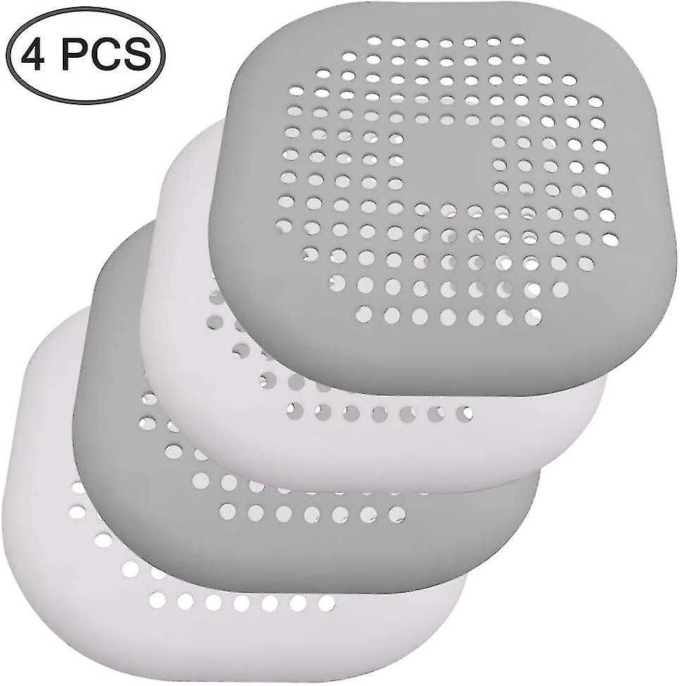 Lot De 4 Protections De Vidange En Silicone Avec Ventouse， Pour Vier De Douche， Douche， Baignoire - Blanc Et Gris