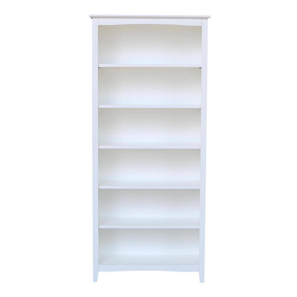 International Concepts 72 in. White Wood 6-shelf Standard Bookcase with Adjustable Shelves SH08-3227A