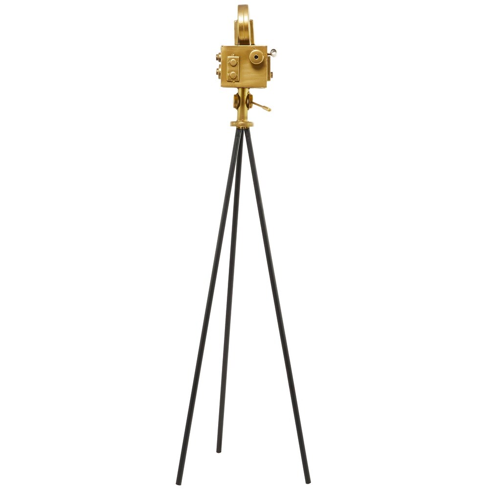 Gold Metal Camera Film Sculpture with Tripod Stand   14.00W x 12.00L x 43.00H