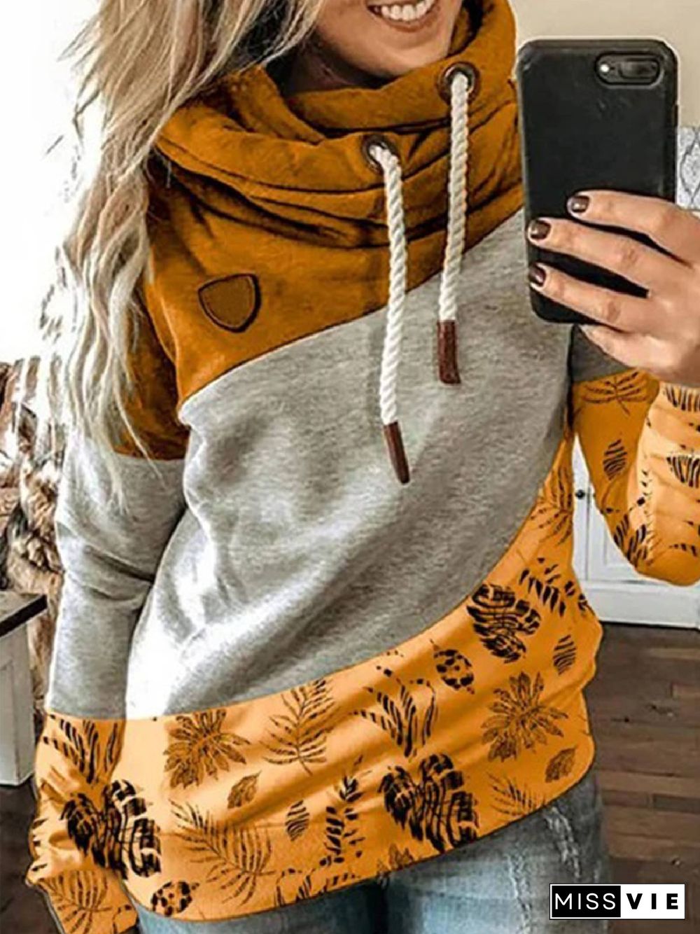 Long Sleeve Casual Paneled Hoodie Sweatshirts