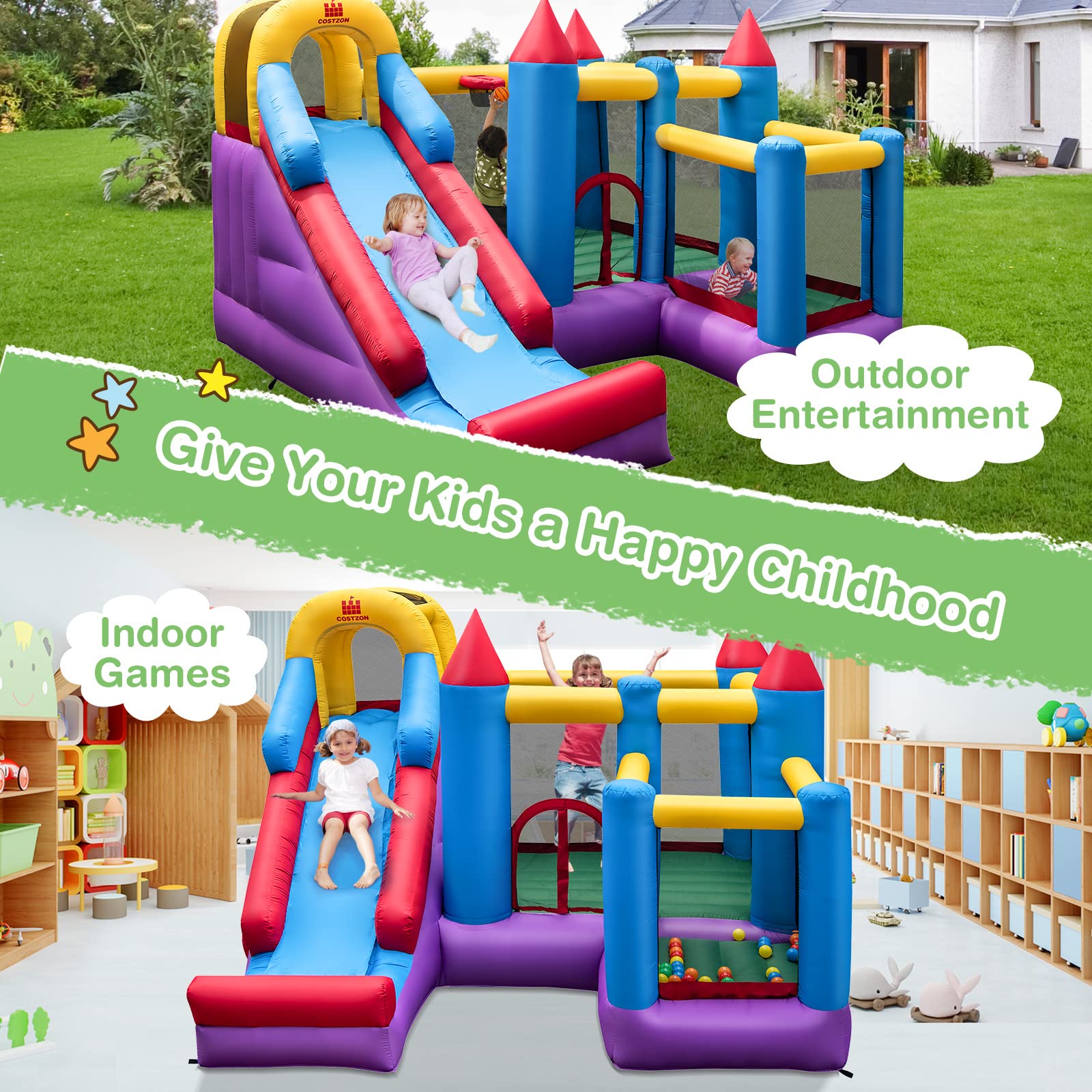 Costzon Inflatable Bounce House, 5 in 1 Bouncy House for Kids Indoor Outdoor Party Family