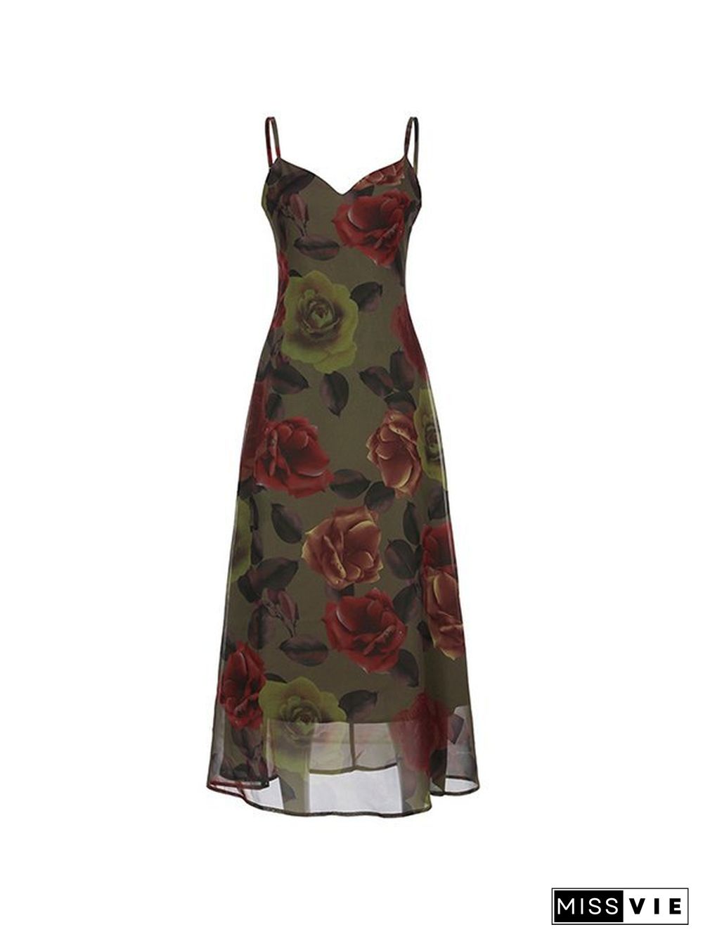 V Neck Floral Cami Maxi Dress