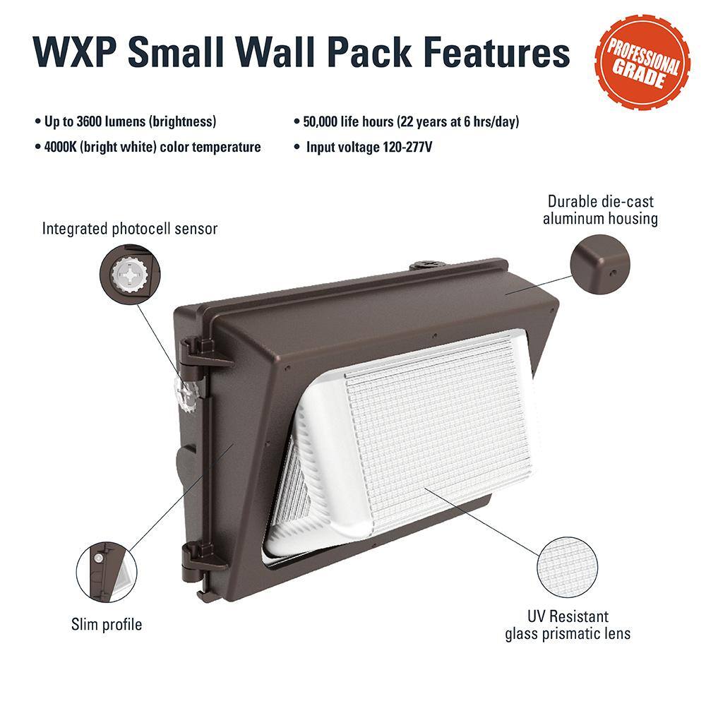 HALO WXP 100- Watt Equivalent Integrated LED Bronze Finish Dusk to Dawn Small Wall Pack Light 4000K WXPS40UNVDBZ