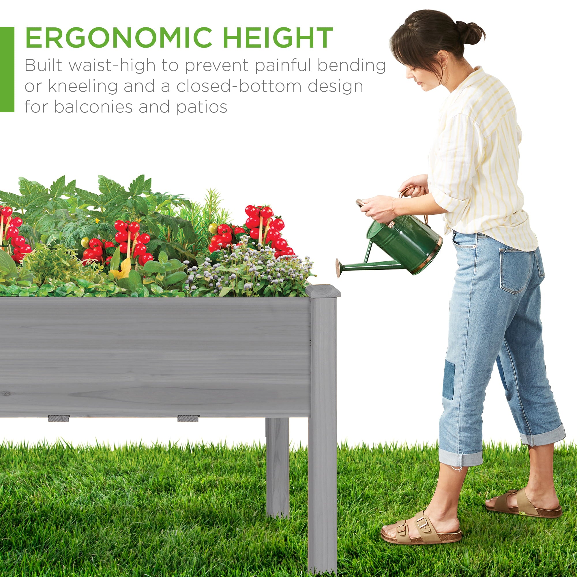 Best Choice Product 48x24x30in Raised Garden Bed, Elevated Wooden Planter for Yard w/ Foot Caps, Liner - Gray