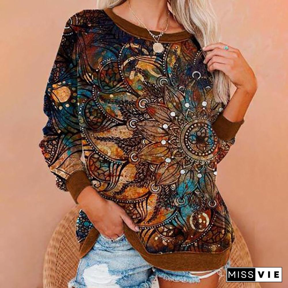 Women's crew neck casual long sleeve graphic tees