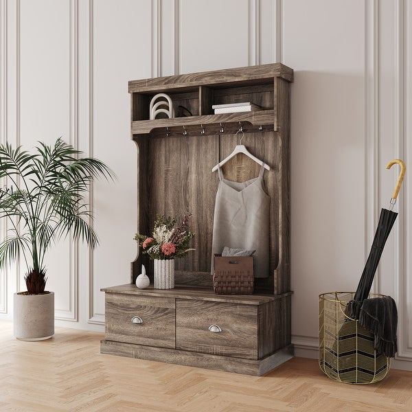 Industrial Style Entry Closet with 2 Drawers， 2 Open Shelves， One Platform， Bedroom， Entryway， Living Room - - 37938211