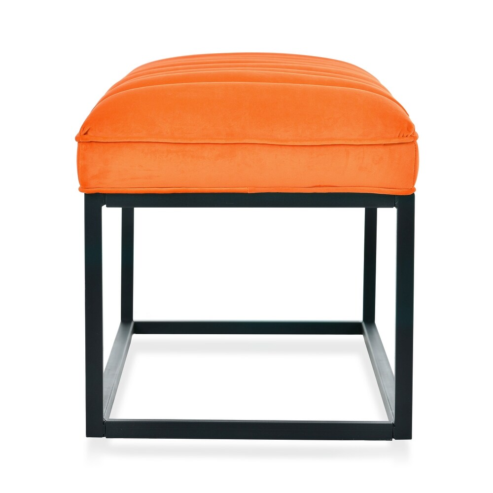 Orange Bedroom End of Bed Ottoman Bench w/ Padded Seat   Metal Leg