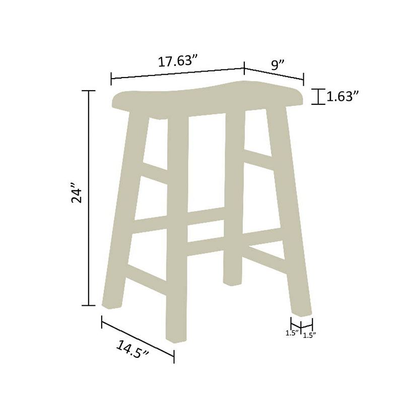 eHemco Heavy-Duty Solid Wood Saddle Seat Kitchen Counter Height Barstools， 24 Inches， Set of 2