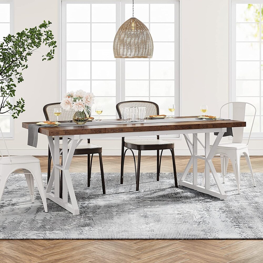 70.8 Inch Farmhouse Rectangular Wood Dining Table for 6 People