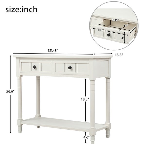 Console Entryway Table Traditional Design with Two Drawers and Bottom Shelf - 35.43*13.8*29.9INCH