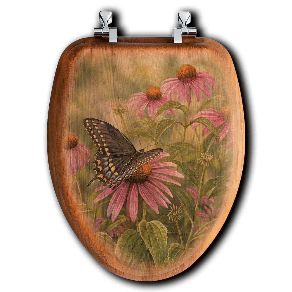 Black Swallowtail Elongated Closed Front Wood Toilet Seat in Oak Brown