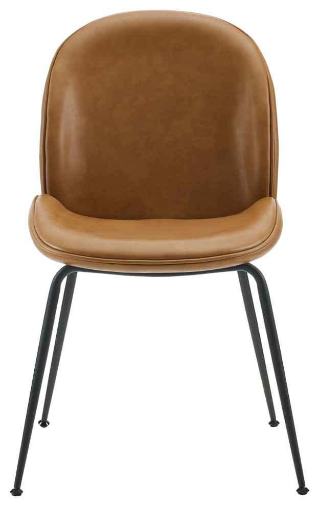 Scoop Black Powder Coated Steel Leg Vegan Leather Dining Chairs Set of 2  Tan   Midcentury   Dining Chairs   by House Bound  Houzz