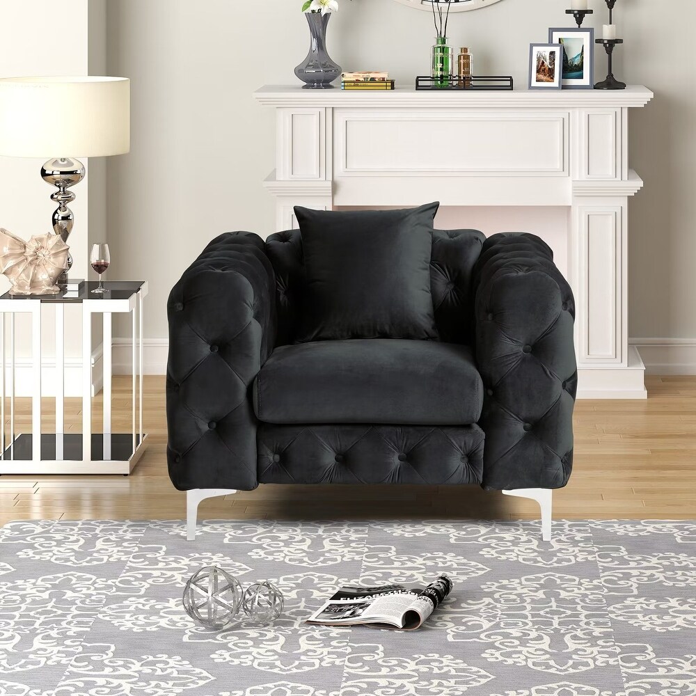 Morden Fort Contemporary Chair and Loveseat Set with Deep Button Tufting Dutch Velvet  Solid Wood Frame and Iron Legs