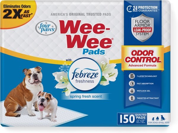 Four Paws Wee-Wee Odor Control with Febreze Freshness Dog Pads， 10 count