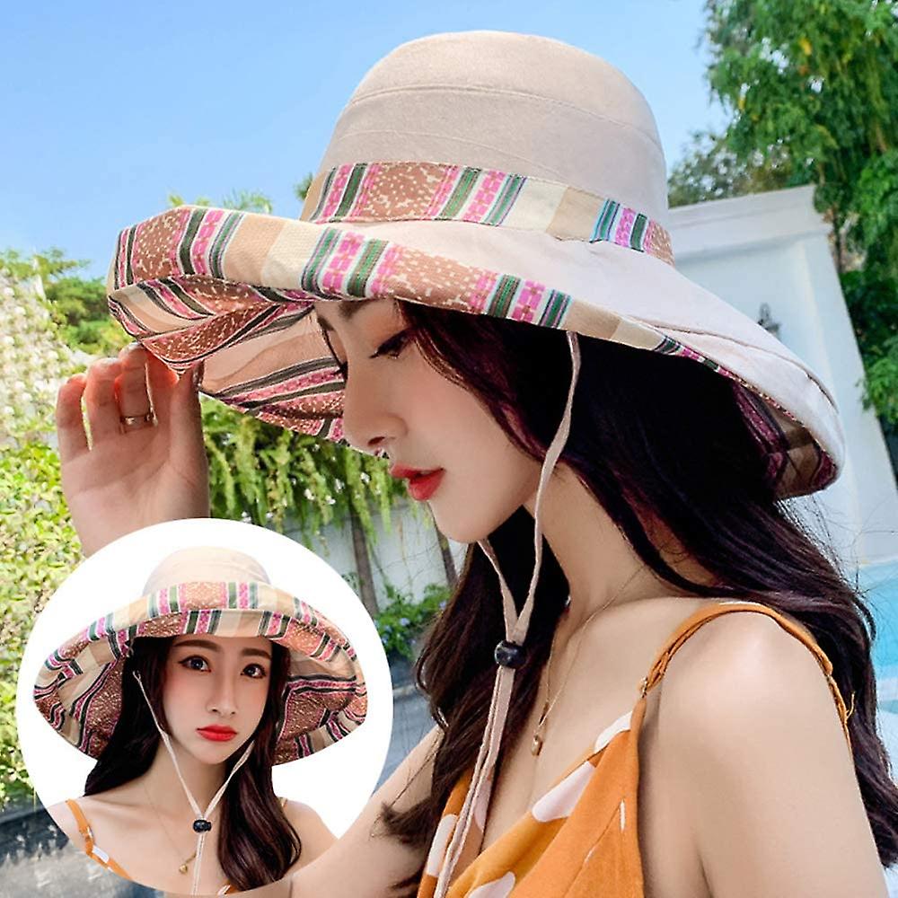 Women's Sun Hats Summer Beach Uv Protection Upf Packable Wide Brim Chin Strap，can Be Worn On Both Sides Oversized Bucket Hat