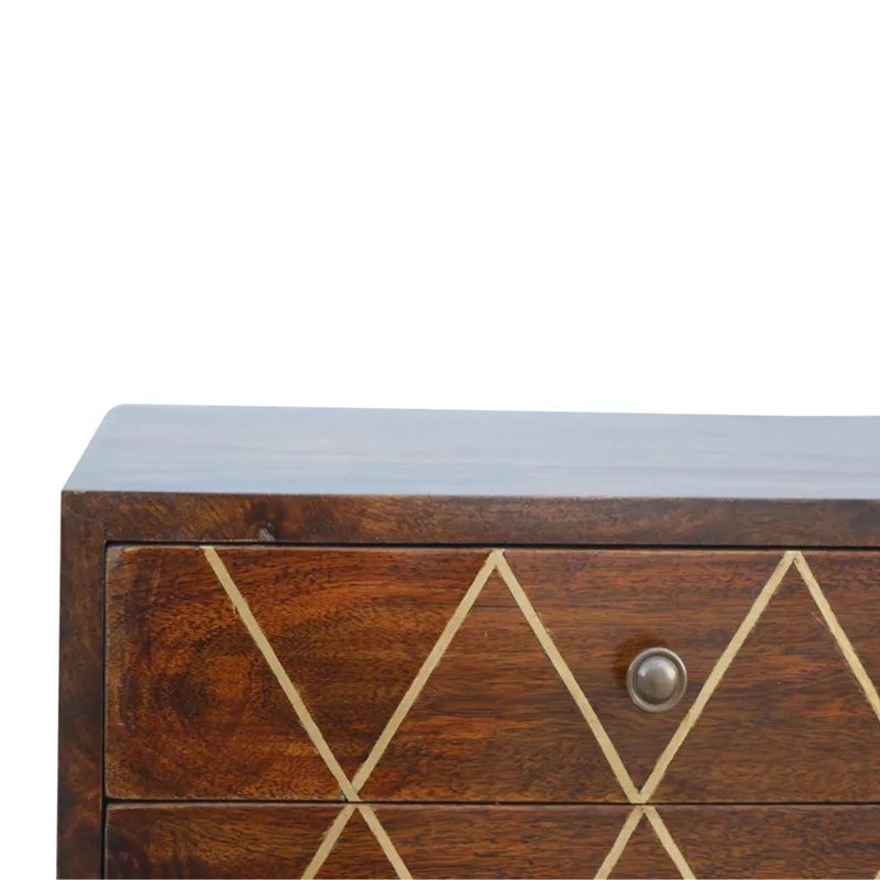 Geometric Brass Inlay 2 Drawer Nightstand