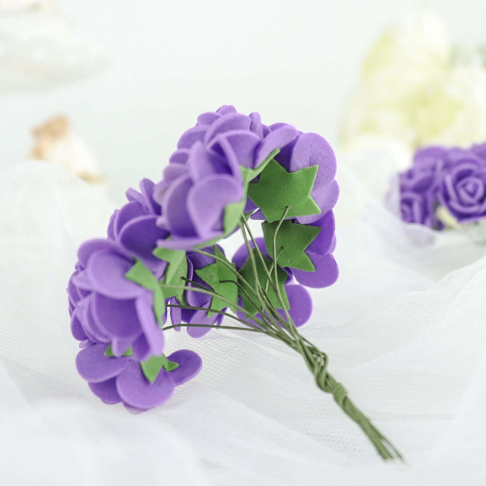 48 Roses Purple Real Touch Artificial DIY Foam Rose Flowers With Stem, Craft Rose Buds 1