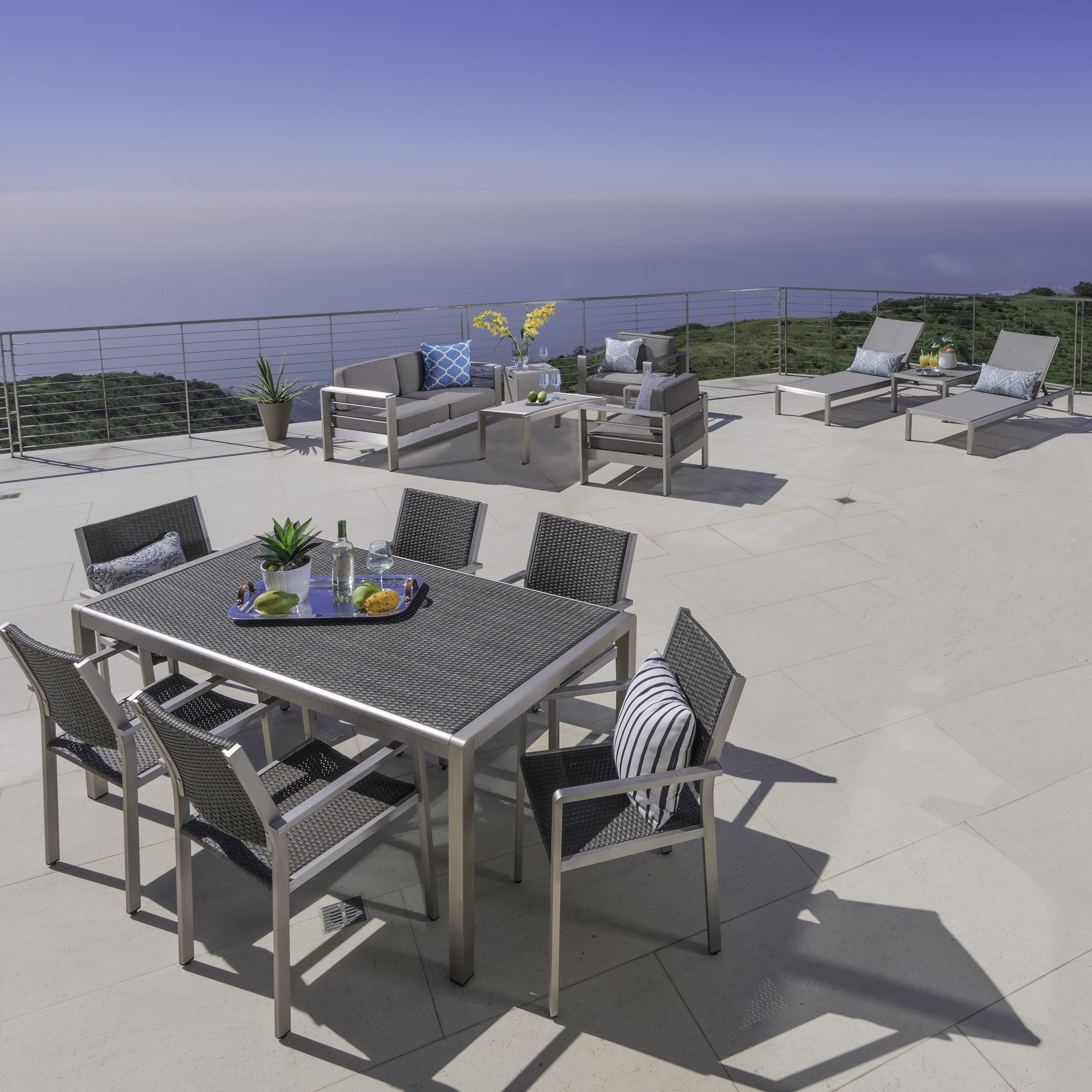 Coral Bay Outdoor Wicker Dining Set with Chat Set and Lounges