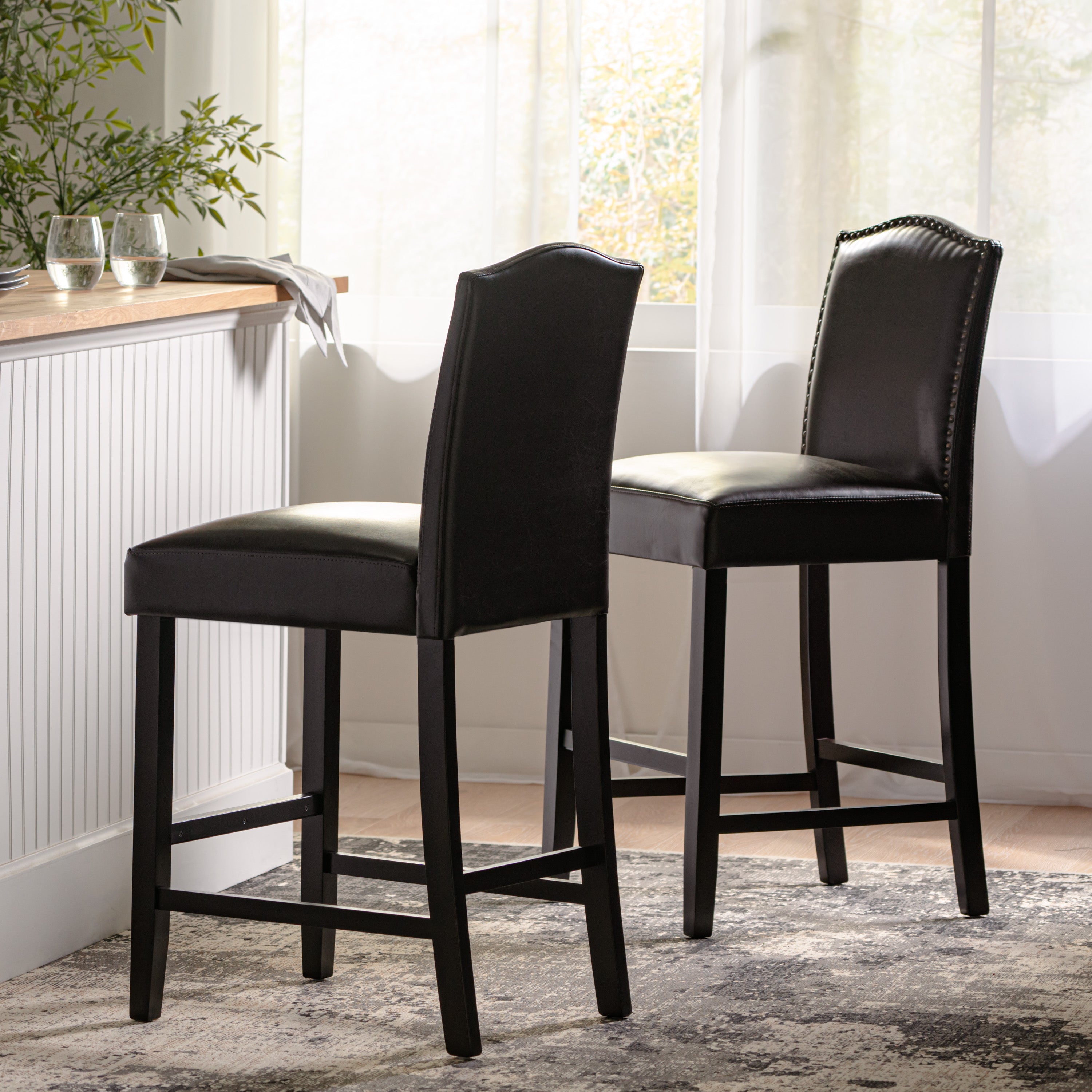 Kainu Brown Leather Counter Stools, Set of 2