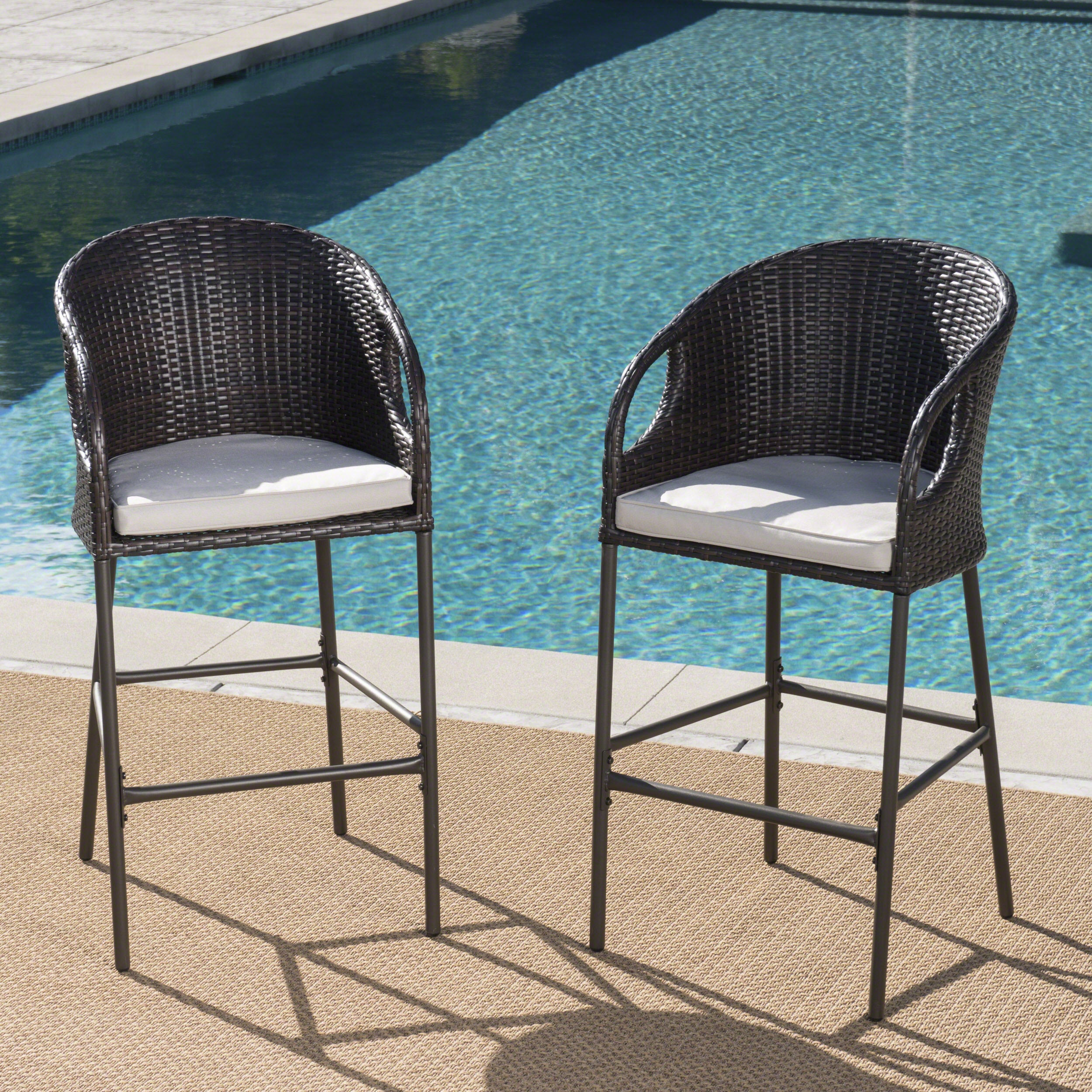 Dunlevy 31-Inch Outdoor Wicker Barstools with Water Resistant Cushions