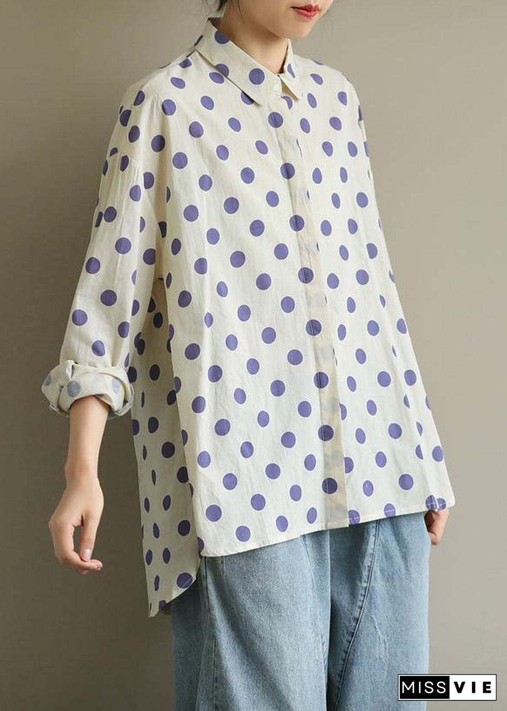 diy lapel low high design clothes Inspiration purple dotted blouses