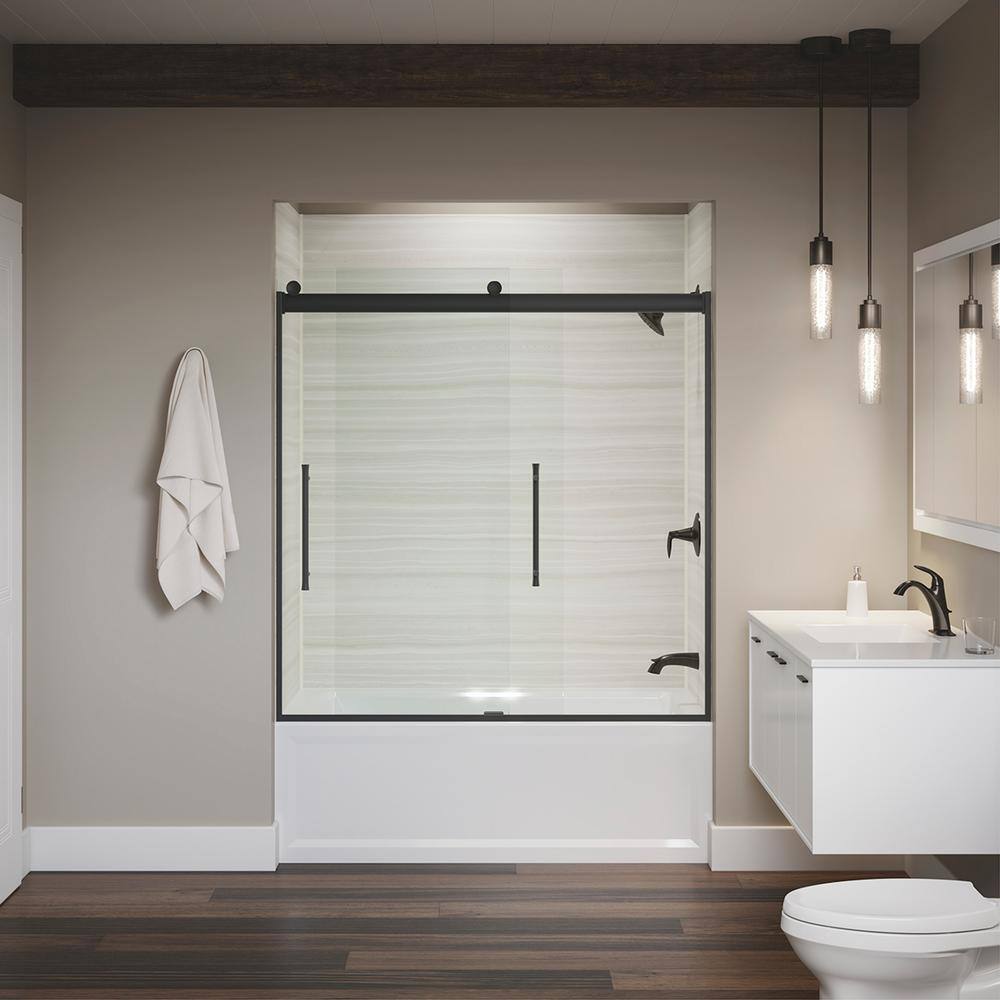 KOHLER Elmbrook 59.625 in. x 61.5625 in. Frameless Sliding Bathtub Door in Matte Black K-706853-8L-BL