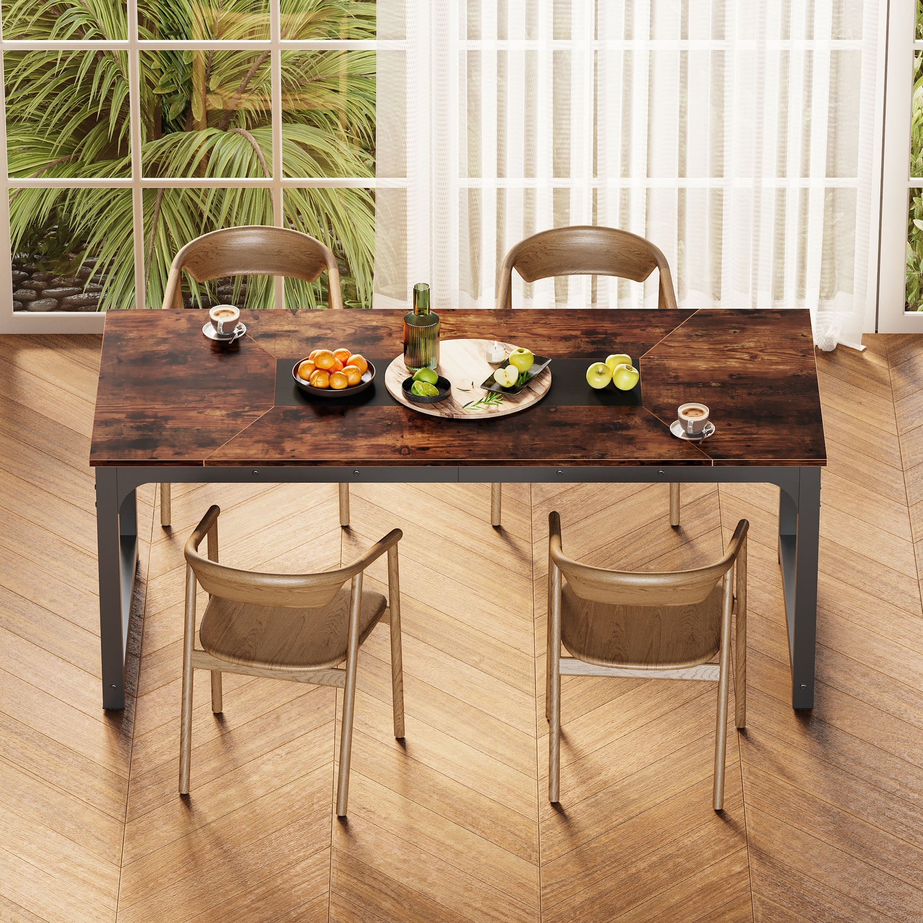 Dining Table for 6-8 Person, Industrial Kitchen Table with Metal Frame