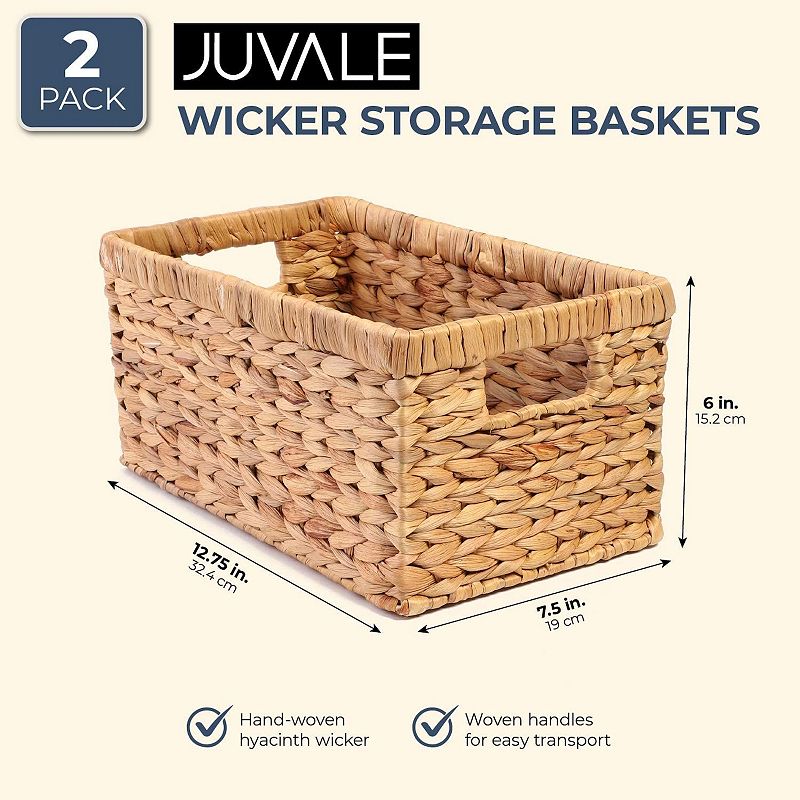 Hand Woven Rectangular Wicker Baskets (2 Pack)