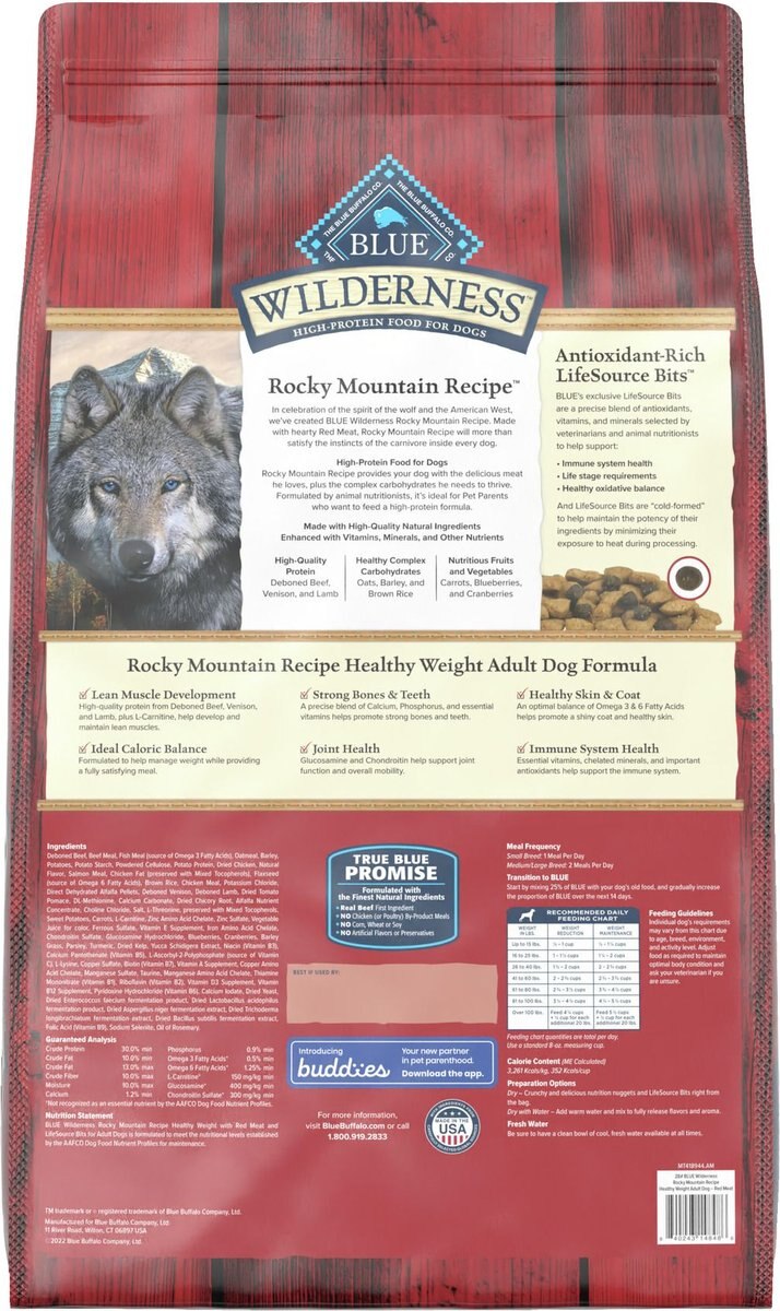 Blue Buffalo Wilderness Red Meat Healthy Weight Adult Dry Dog Food， 28-lb bag