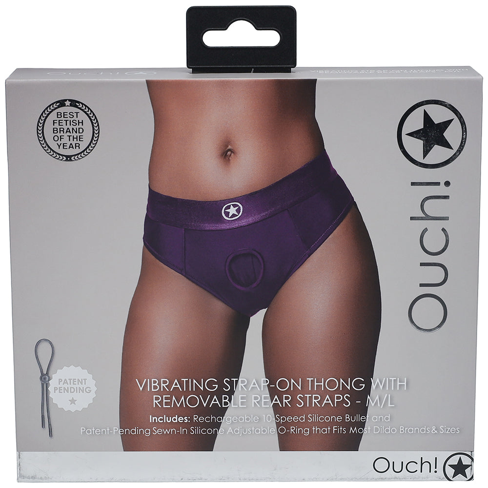 Ouch! Vibrating Purple Strap-on Strappy Thong /L