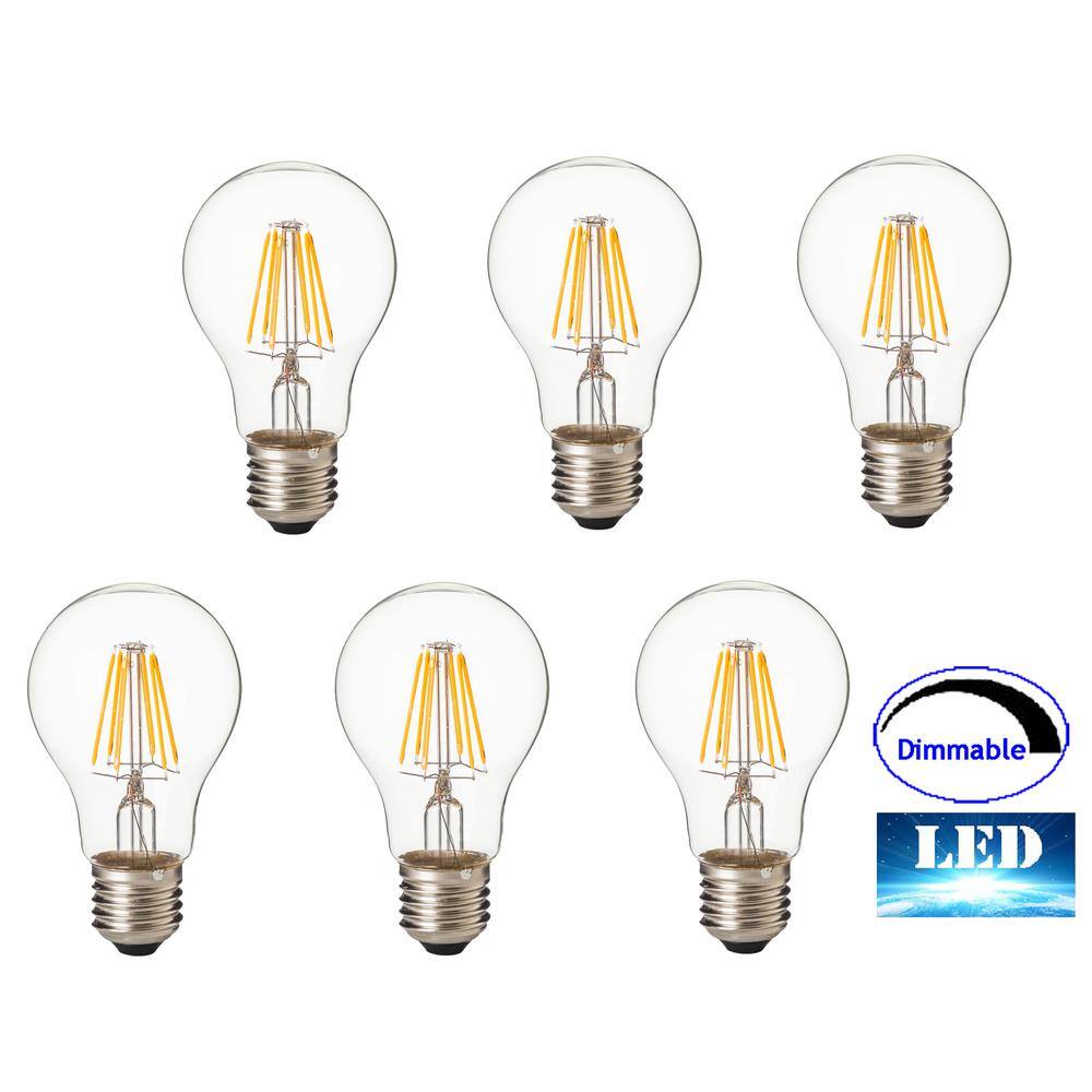 ARTIVA 75-Watt Equivalent E26 A19 LED Dimmable Filament Light Bulb Warm White (Set of 6) L3-8TDM-E26-27-5