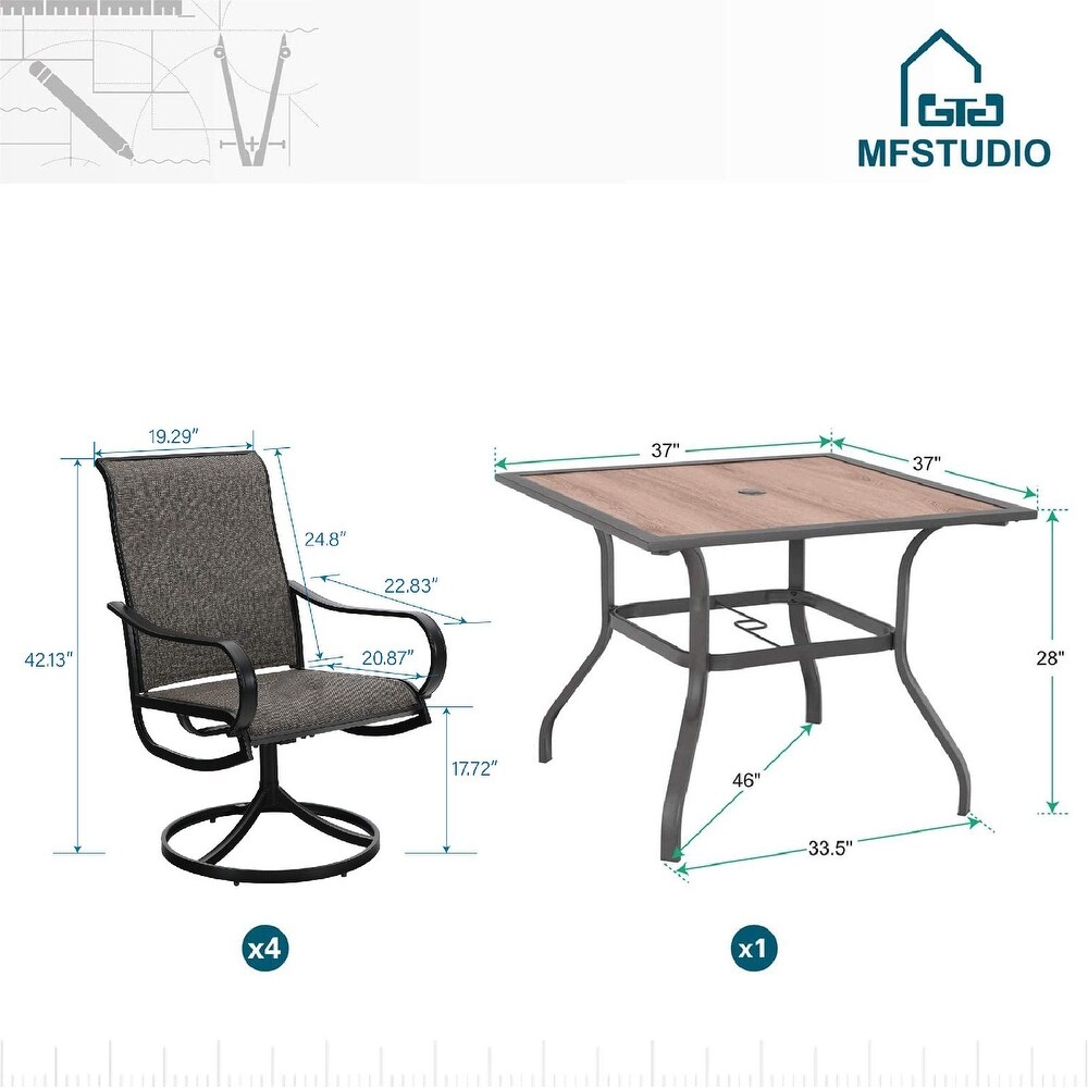 MFSTUDIO 5 Pieces Patio Dining Set  4 Sling Dining Swivel Chairs and 37\