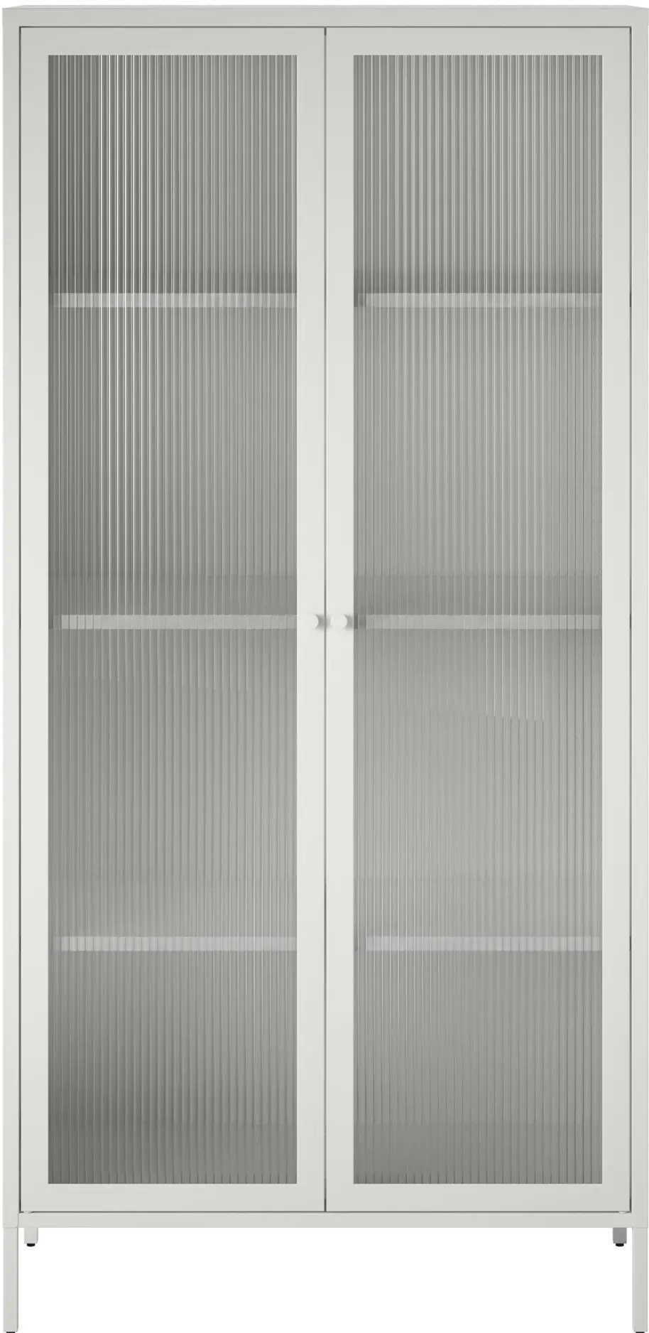 Ashbury White Tall Storage Cabinet with Fluted Glass Doors