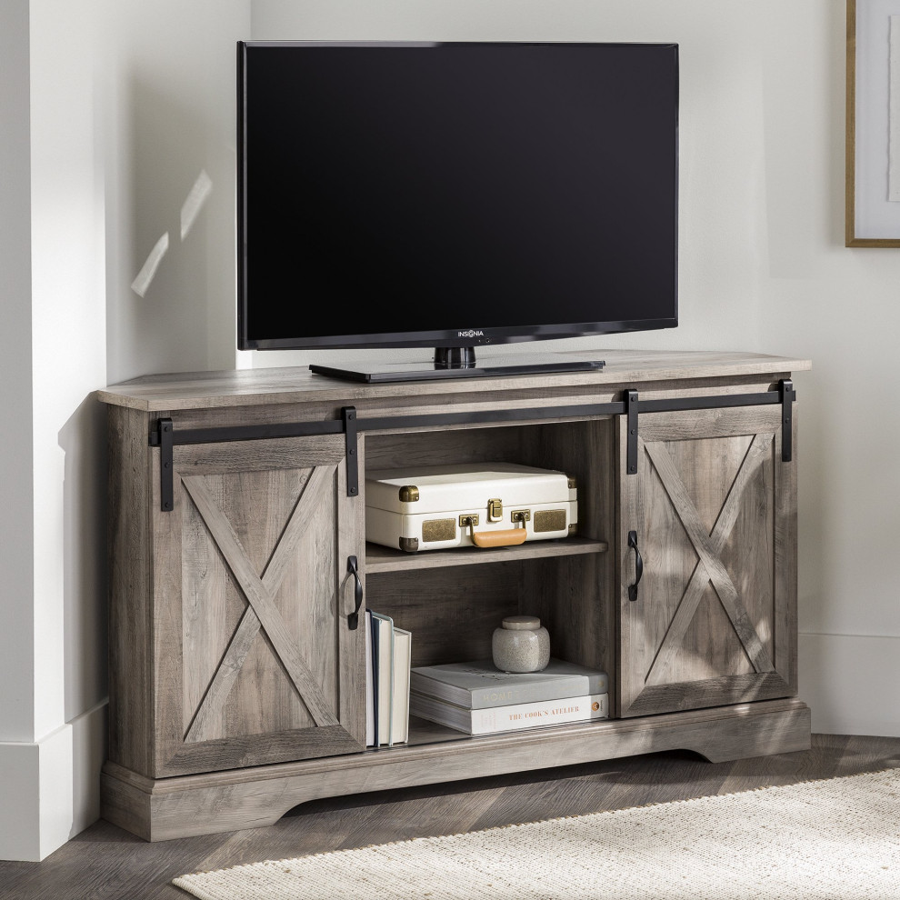 Modern Farmhouse TV Stand  X Accented Barn Doors and Adjustable Shelves   Farmhouse   Entertainment Centers And Tv Stands   by Declusia  Houzz