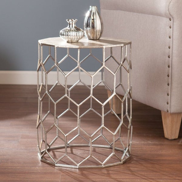 Clara Honeycomb Metal End Table， Silver