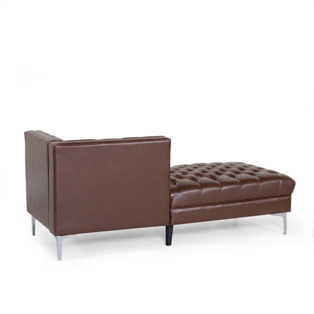 Tignall Contemporary Tufted Chaise Sectional Dark Brown silver Christopher Knight Home