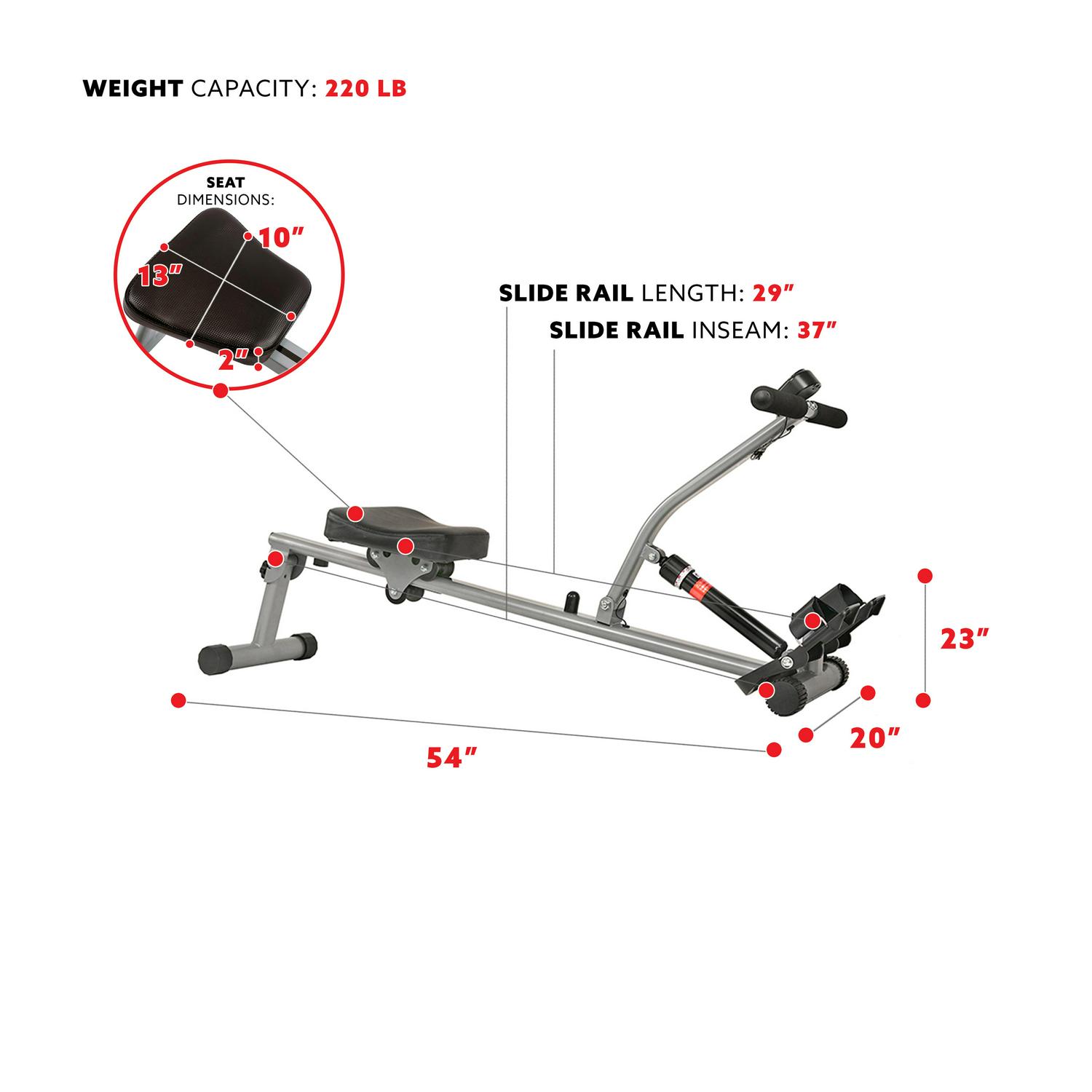 Sunny Health and Fitness Rowing Machine Rower Exercise for Home Cardio Workouts， Digital Monitor， Adjustable Resistance， SF-RW1205