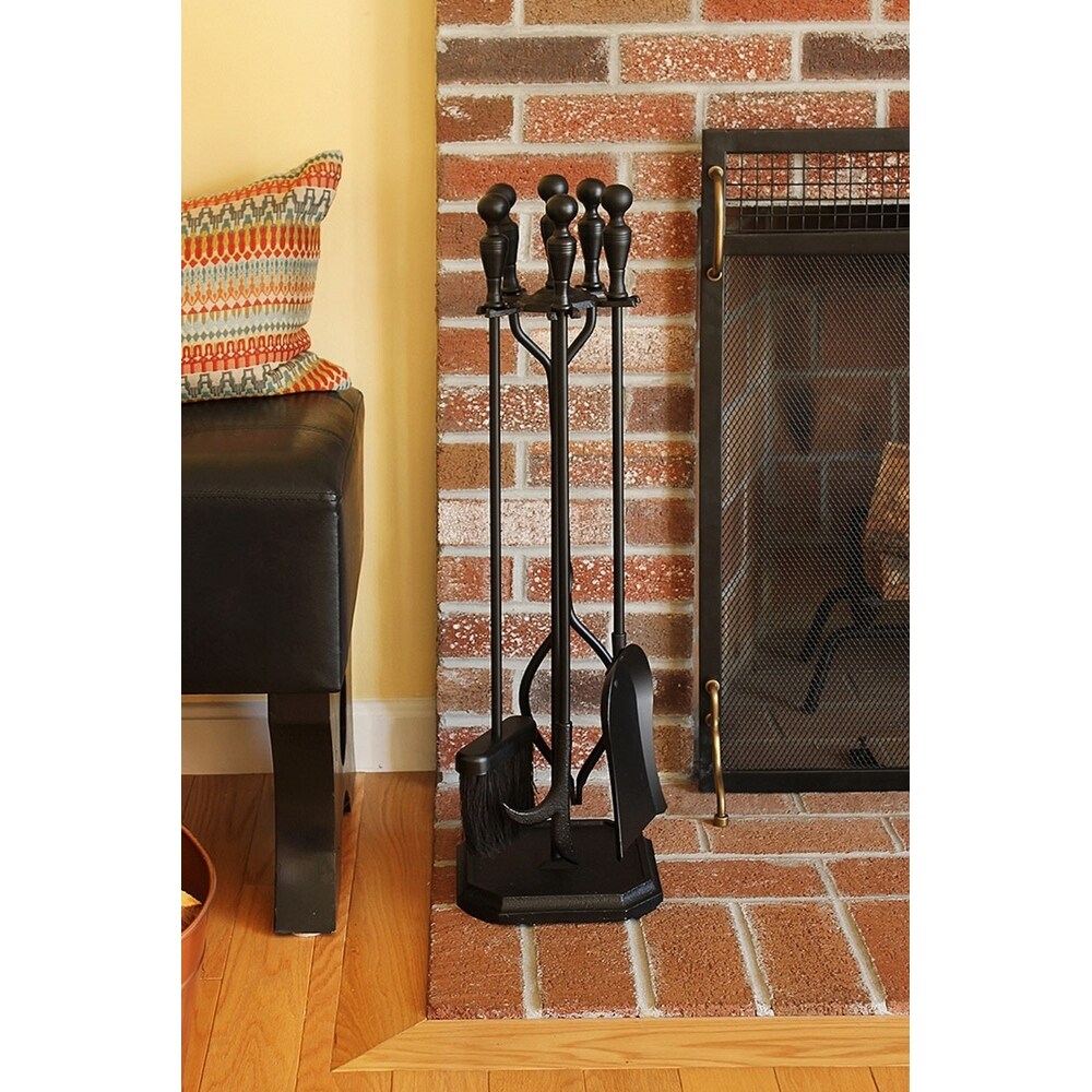 Minuteman International Plymouth Set of 4 Fireplace Tools w/Rectangular Base  29.5 Inch Tall  Black