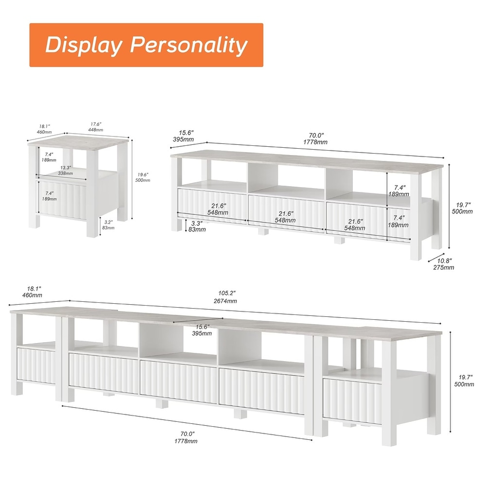 White TV Stand for 65 100 Inch TV with LED Light  Modern TV Console