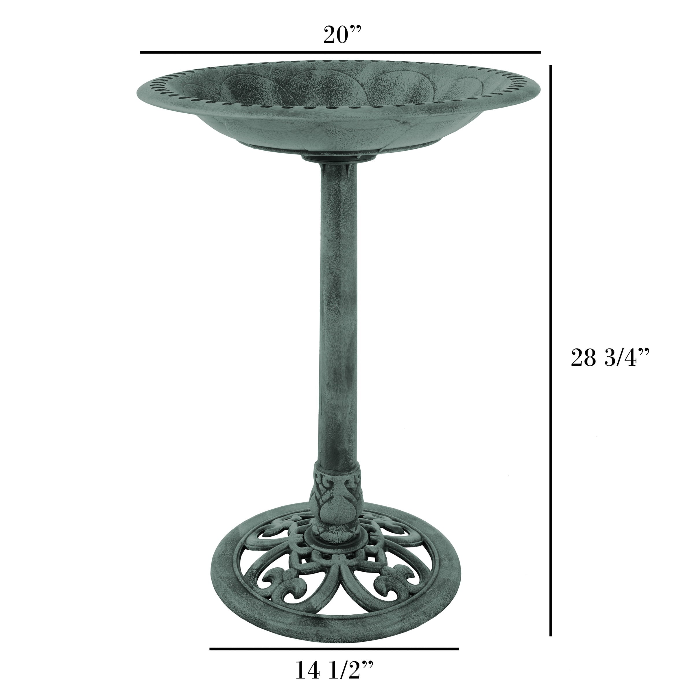 Antique Bird Bath- Weather Resistant Resin Birdbath with Vintage Scroll Design, 3 Ground Stakes for Garden,Outdoor Decor by Pure Garden (Patina Green)