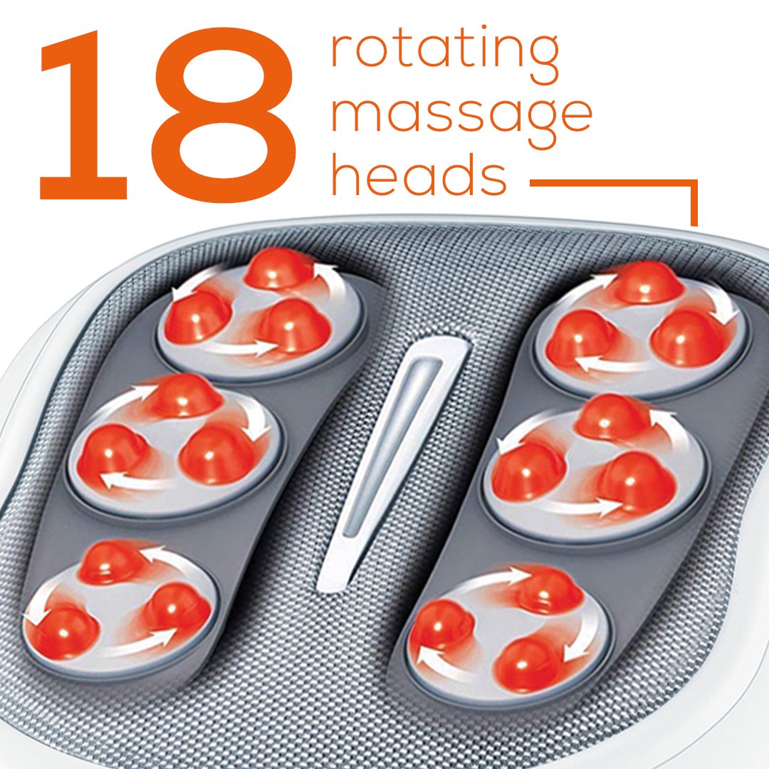 Beurer FM60 Shiatsu Foot Massager 18 Rotating Massage Heads， Relax Sore and Tired Feet with Deep Tissue， Heat Function