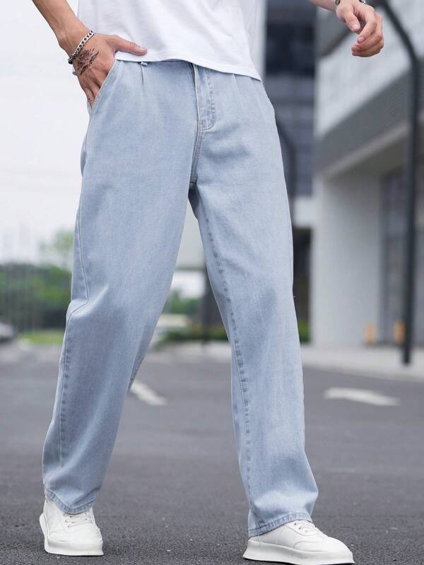 Hypemode Men Cotton Slant Pocket Loose Fit Jeans