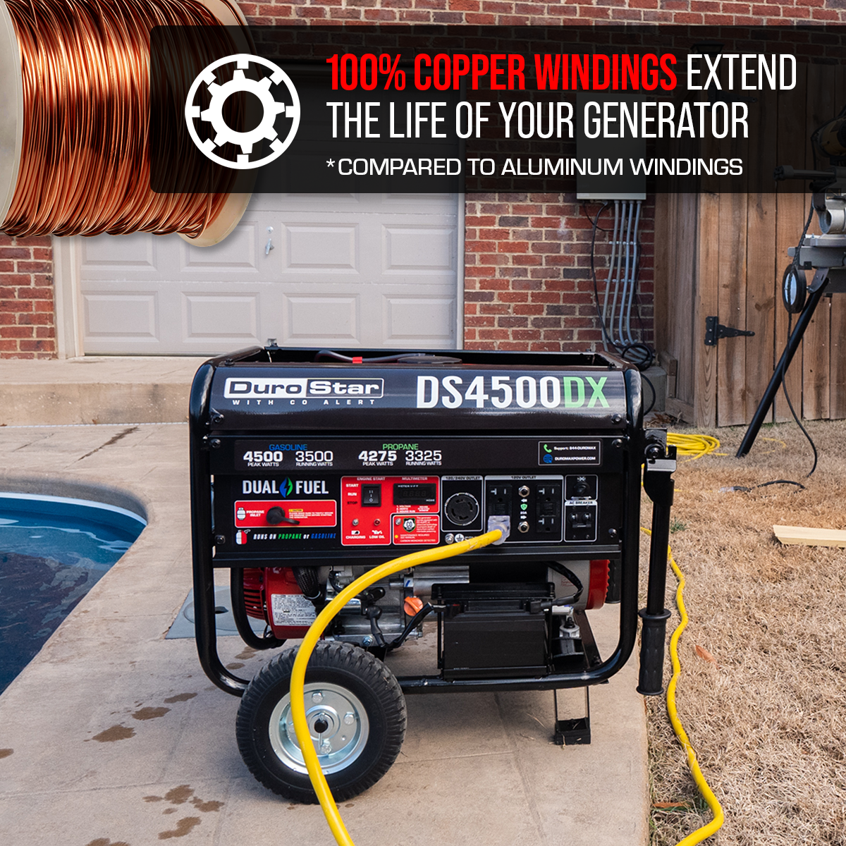 4,500 Watt Dual Fuel Portable Generator w/ CO Alert