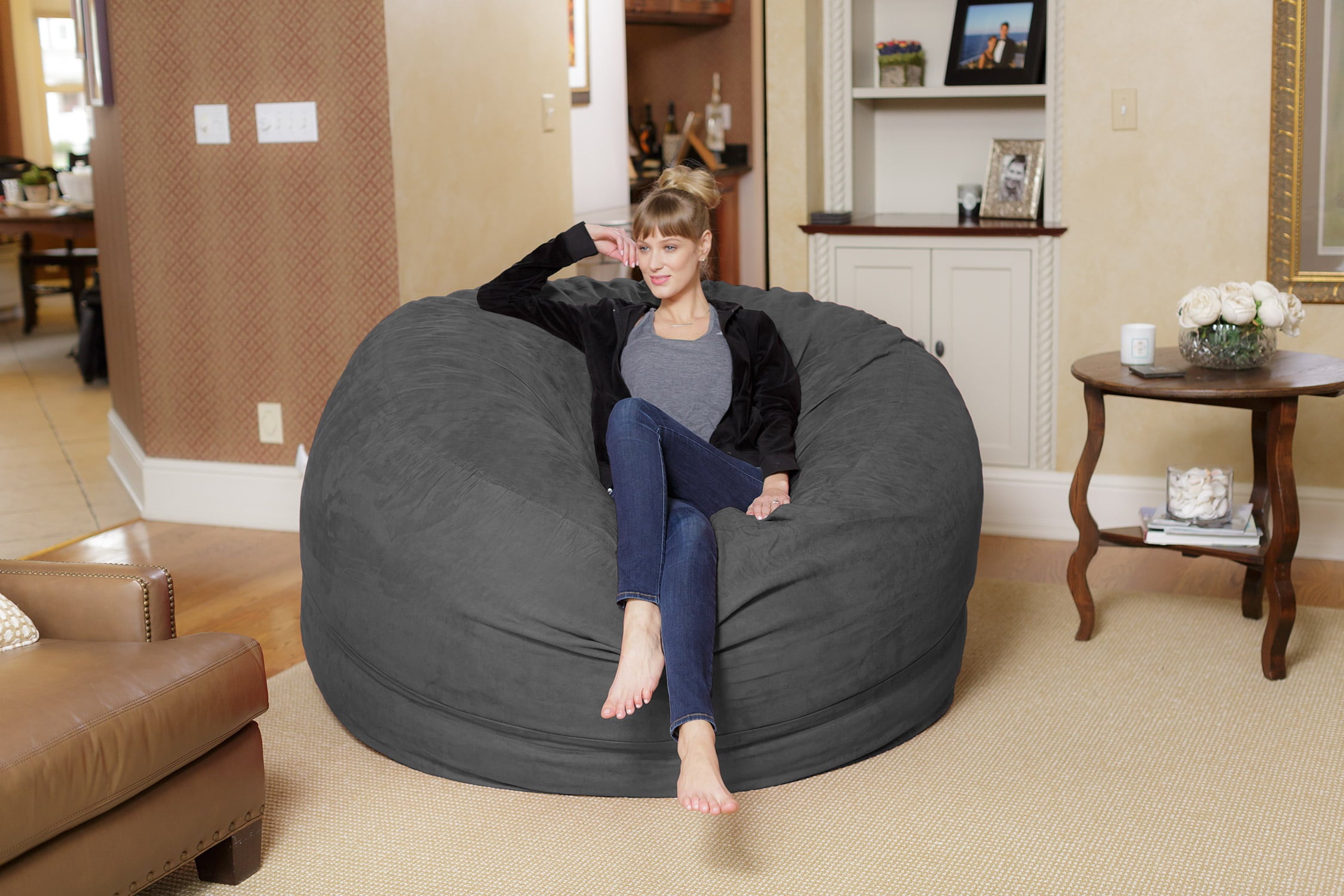 Chill Sack Bean Bag Chair, Memory Foam with Microsuede Cover, Kids, Adults, 6 ft, Charcoal